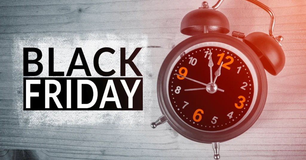 Relógio marcando a contagem regressiva para a Black Friday, destacando a urgência das promoções para lojas autônomas